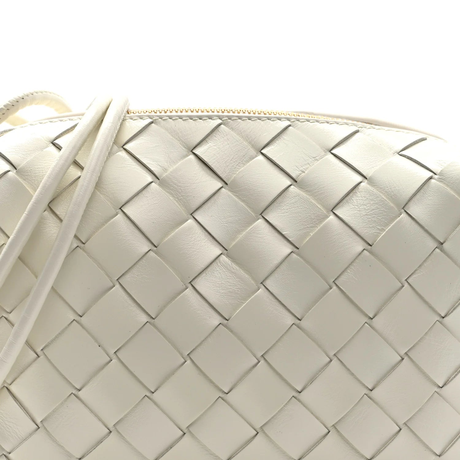 Polished Nappa Intrecciato Metal Knots Mini Loop Camera Bag Bone