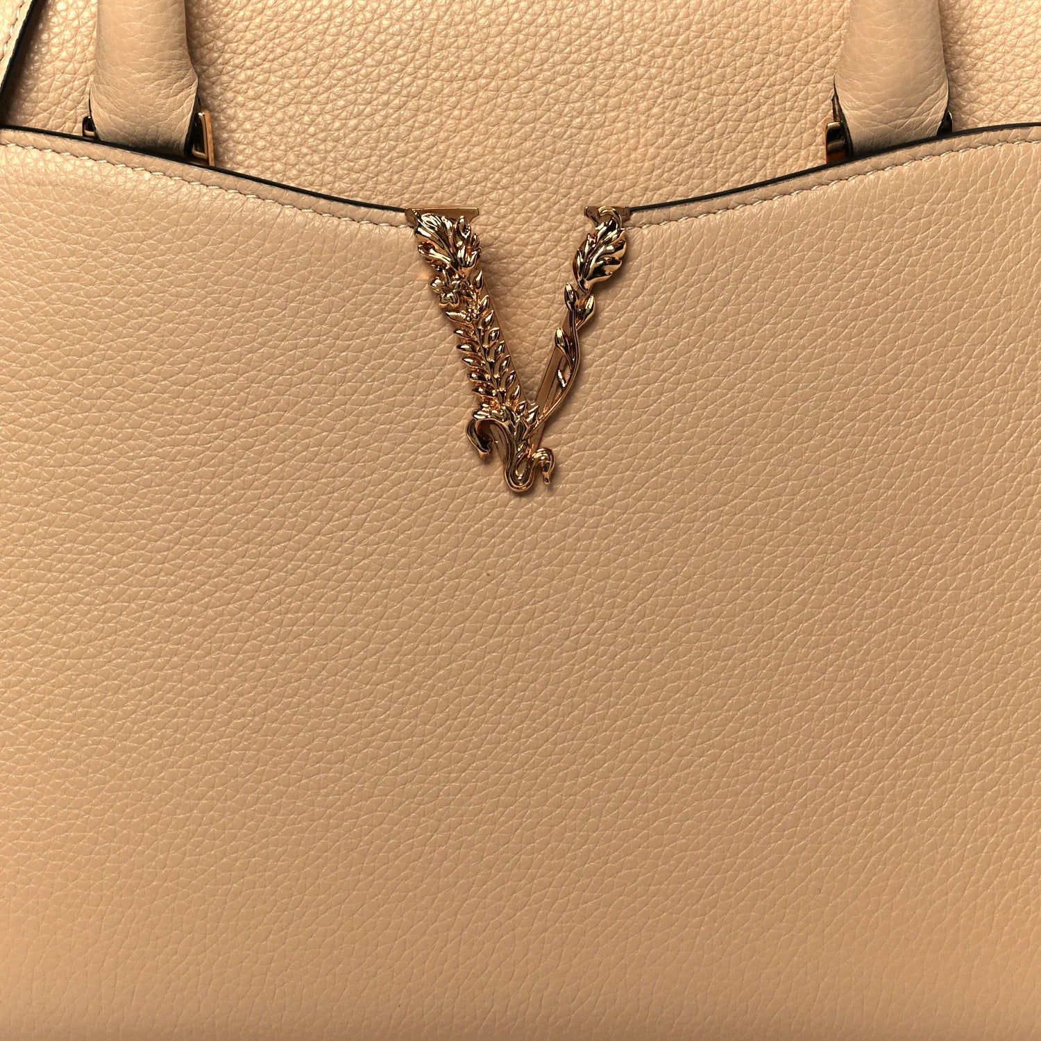 Grainy Calfskin Virtus Top Handle Tote Beige