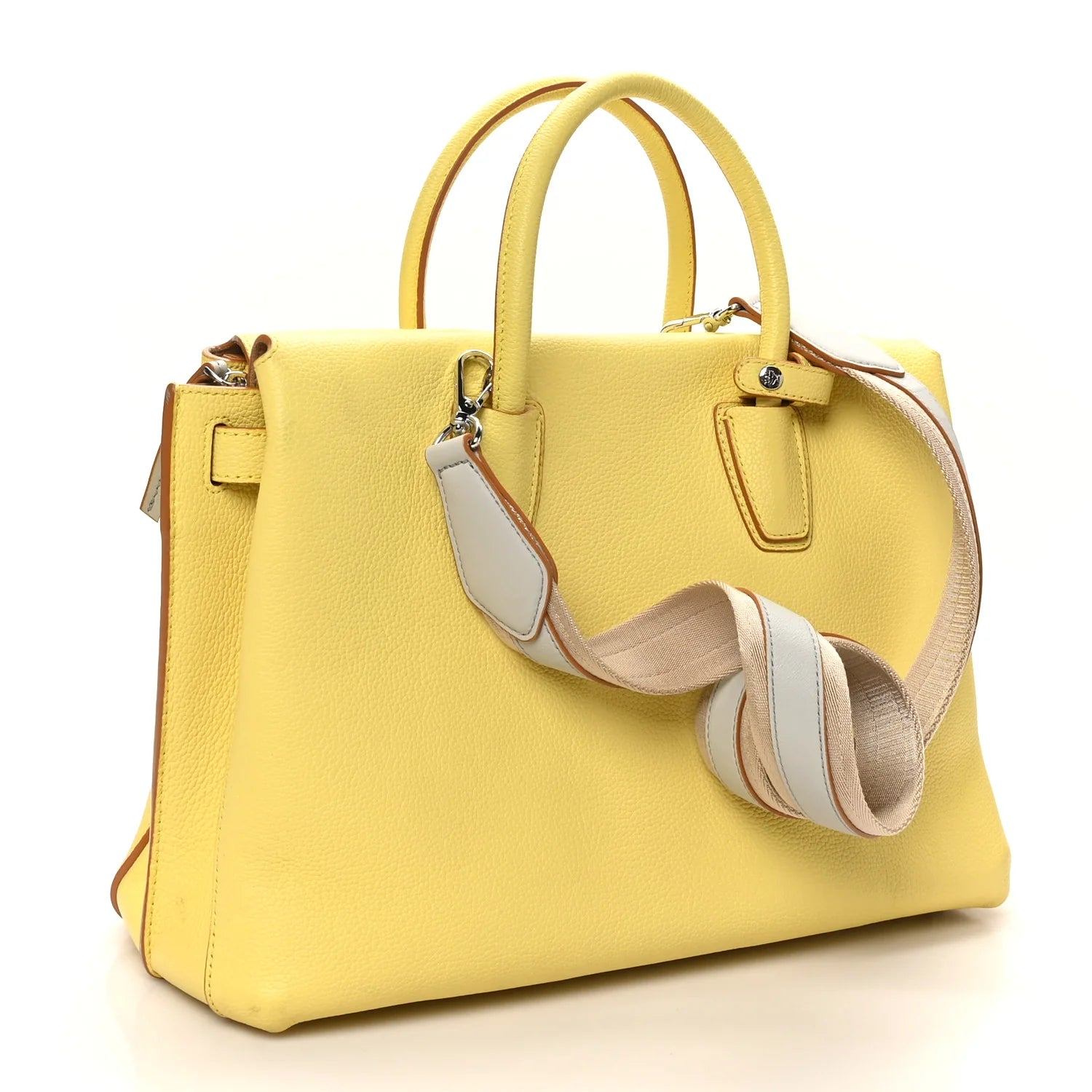 Grained Calfskin Medium Milla Tote Custard Yellow