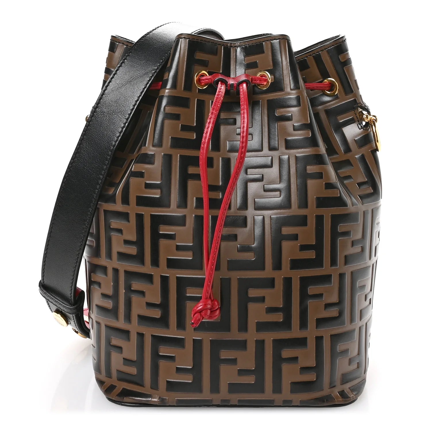 Vitello Grace F Is  Bi-Color FF 1974 Embossed Grande Mon Tresor Bucket Bag Maya Black Fragola