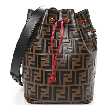 Vitello Grace F Is  Bi-Color FF 1974 Embossed Grande Mon Tresor Bucket Bag Maya Black Fragola