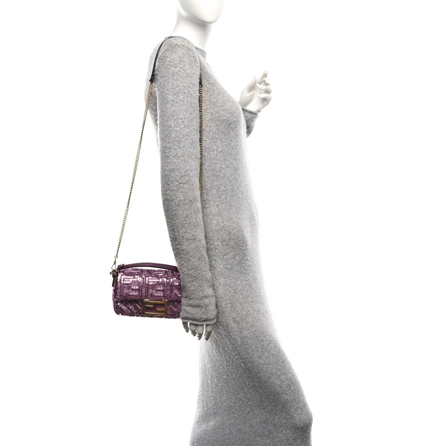 Ricamo Sequin Paillettes Vitello Grace FF Mini Baguette Rosa