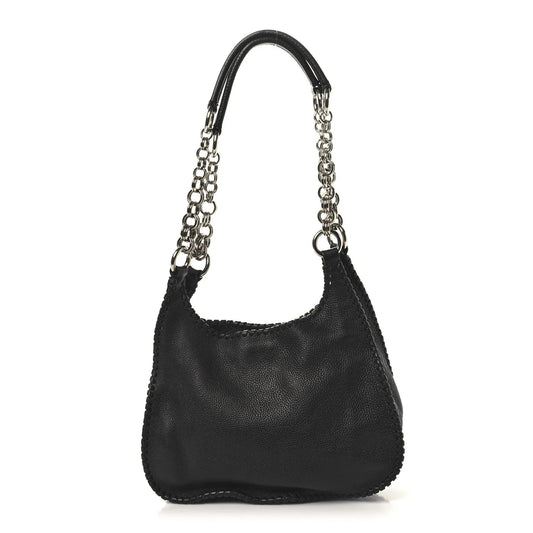 Vitello Daino Chain Braided Hobo Black