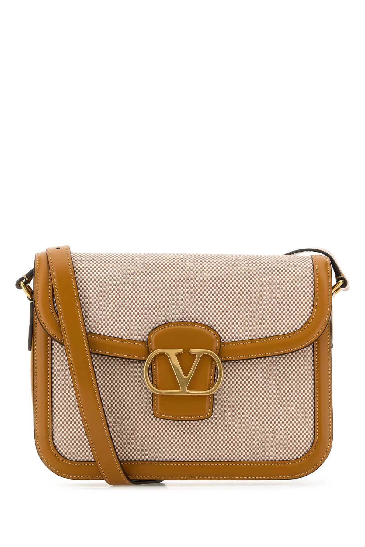 TWO-TONE CANVAS and LEATHER 9TO5 SHOULDER BAG