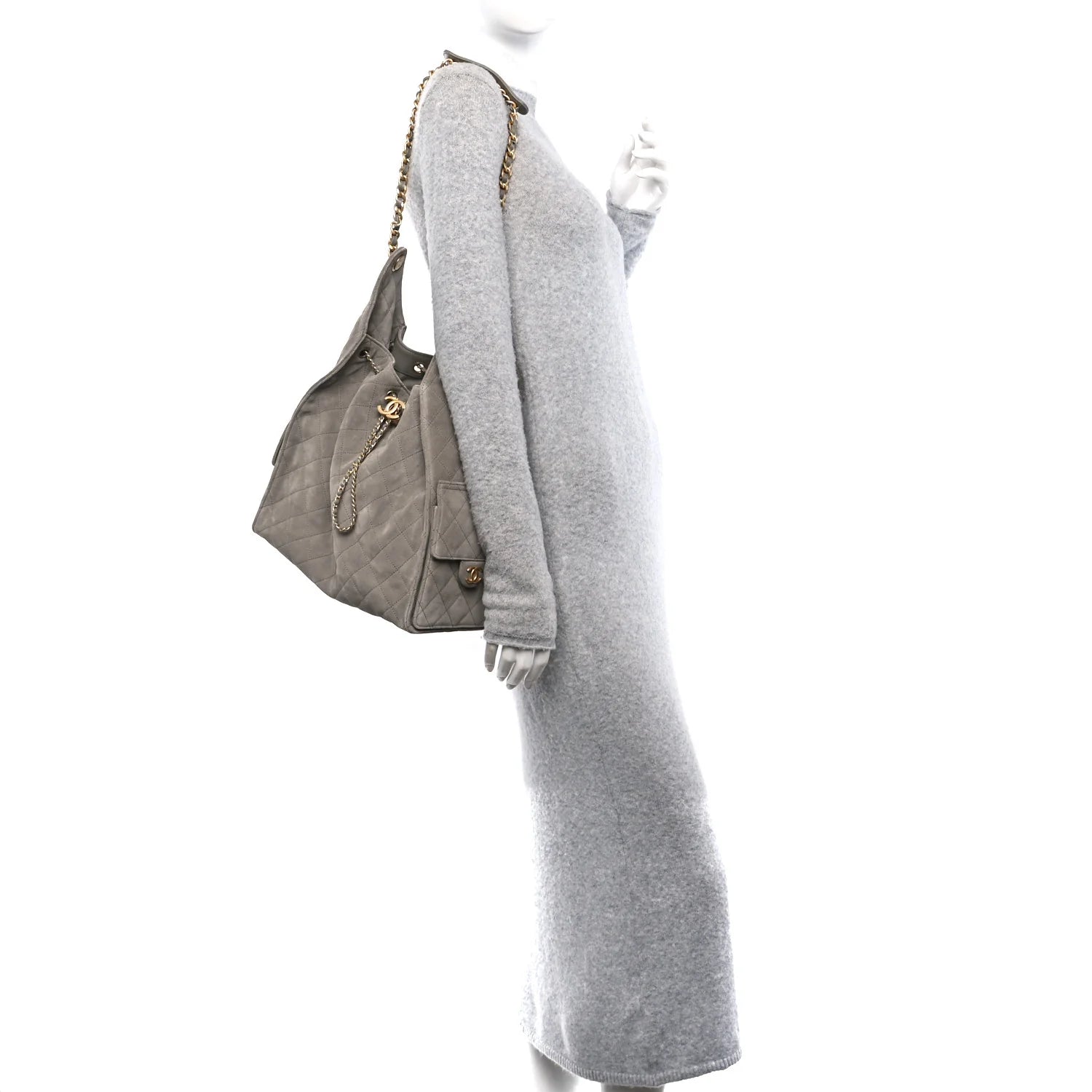 Suede Quilted Medium  25 Handbag Dark Grey