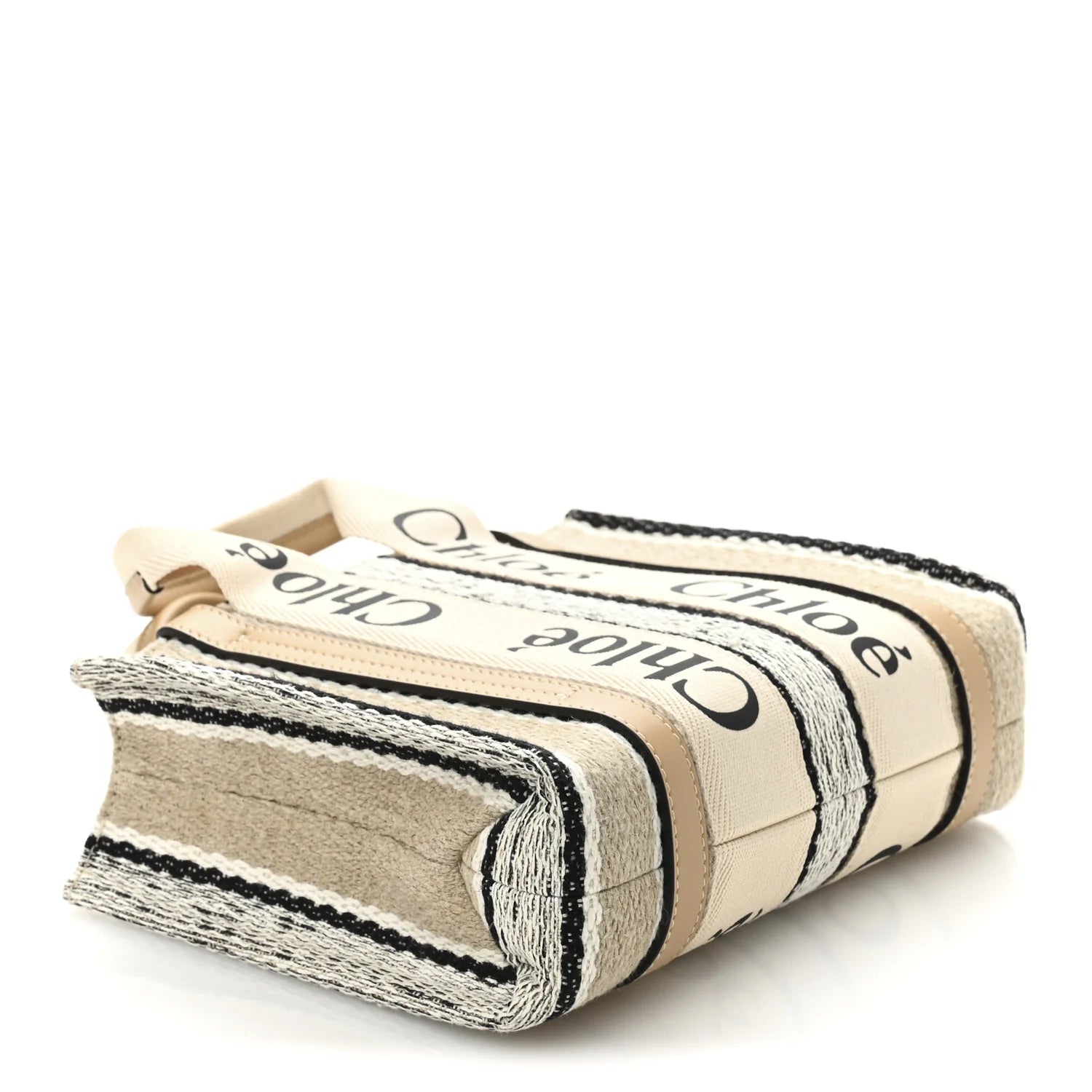 Cotton Calfskin Small Woody Ribbon Tote with Strap Soft Tan