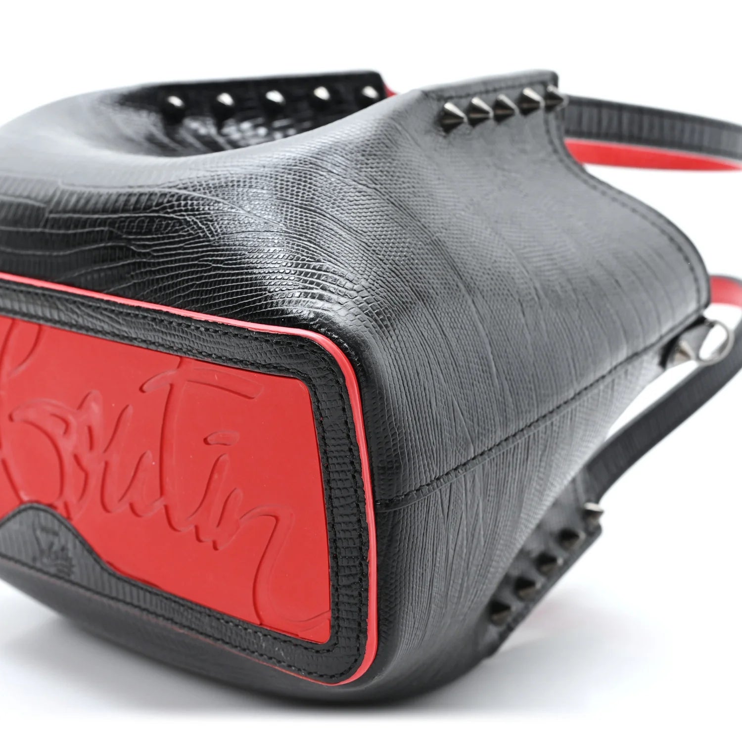 Crocodile Embossed Calfskin Spiked Mini Cabarock Shopper Tote Black