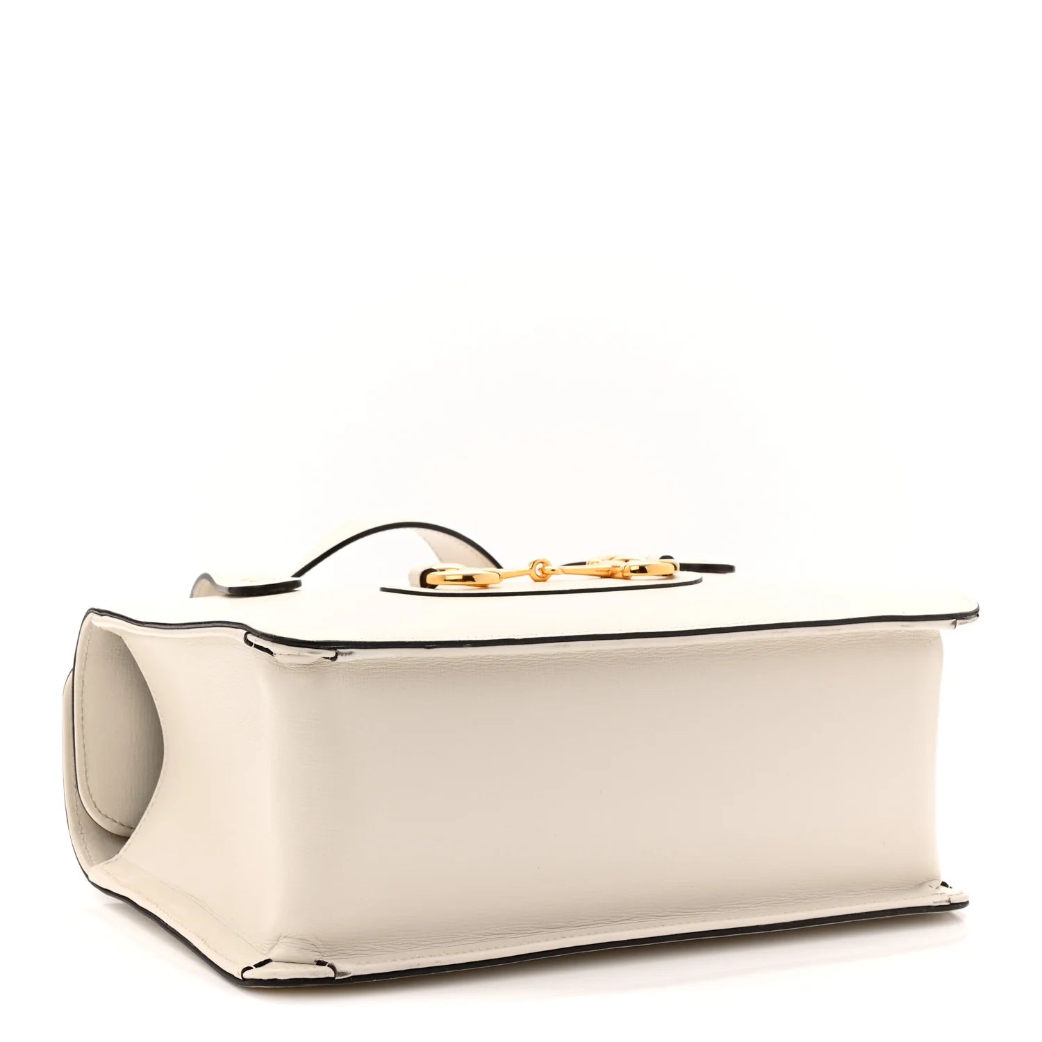 Textured Calfskin Small Horsebit 1955 Foldover Top Handle Bag Mystic White