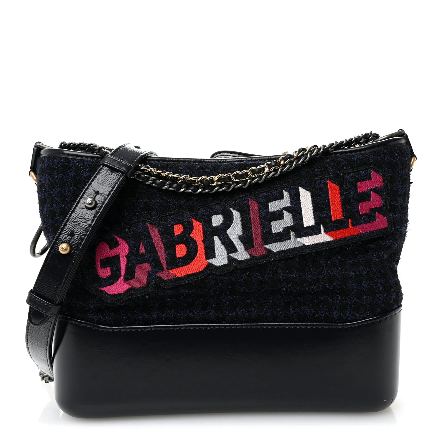 Tweed Calfskin Quilted Medium Gabrielle Hobo Black Blue