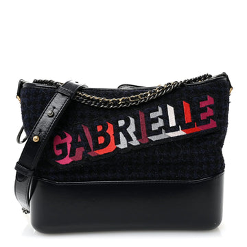 Tweed Calfskin Quilted Medium Gabrielle Hobo Black Blue