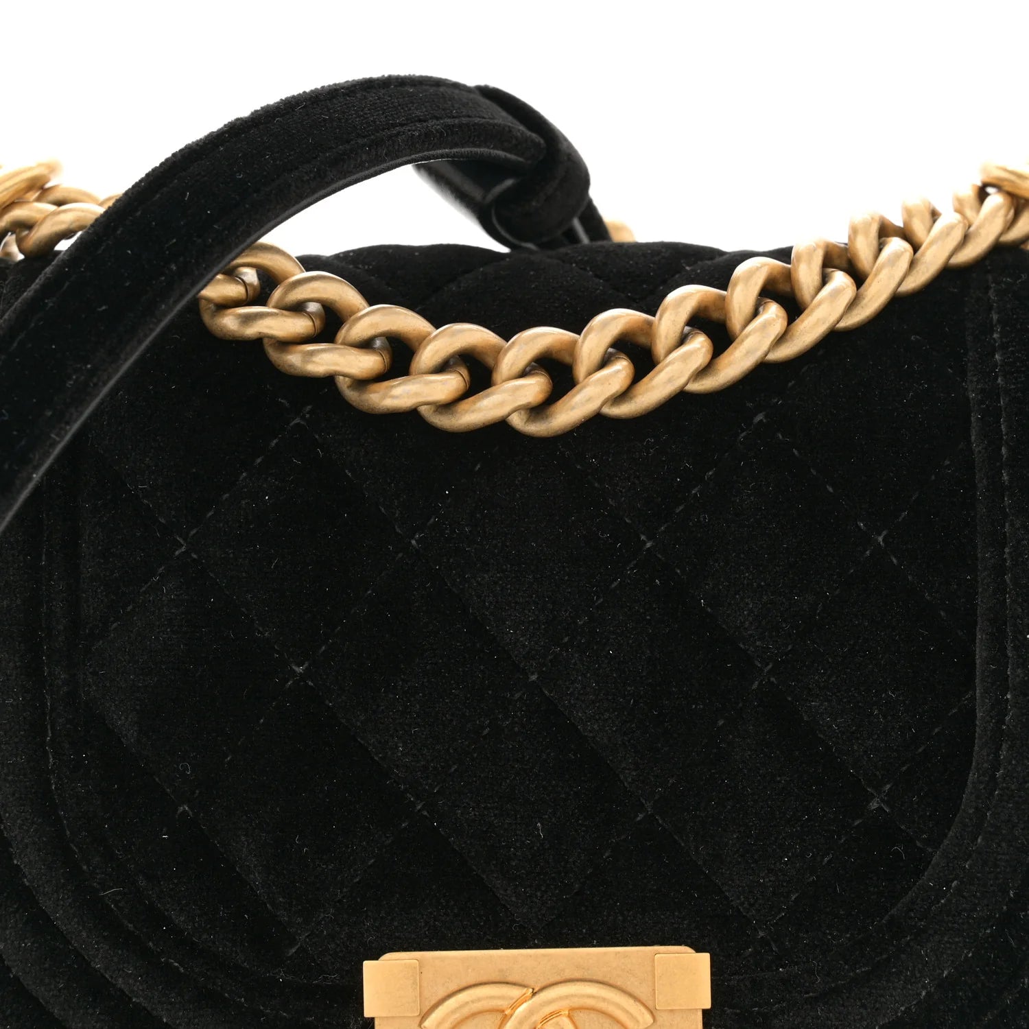 Velvet Quilted Mini Boy Messenger Bag Black