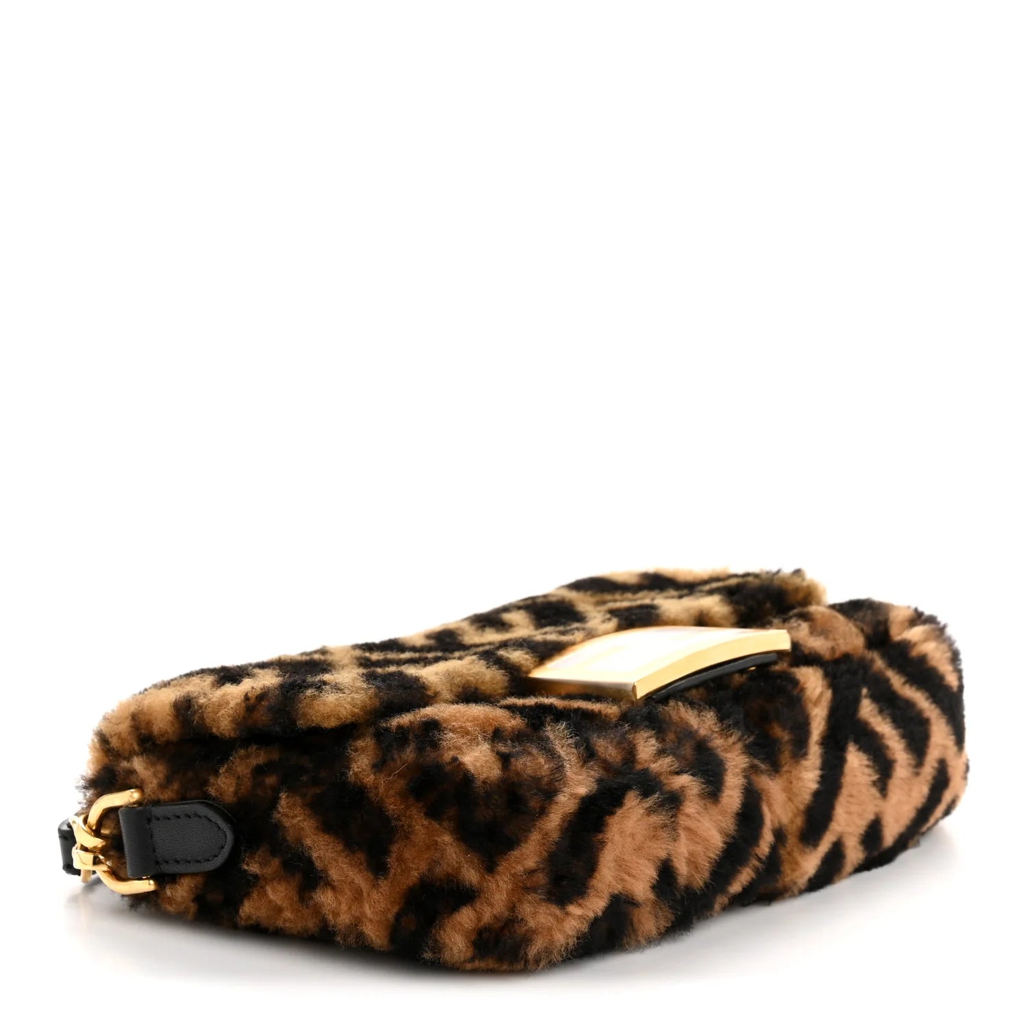 Shearling Vitello Dolce Macro FF 1974 Mini Baguette Tobacco Black