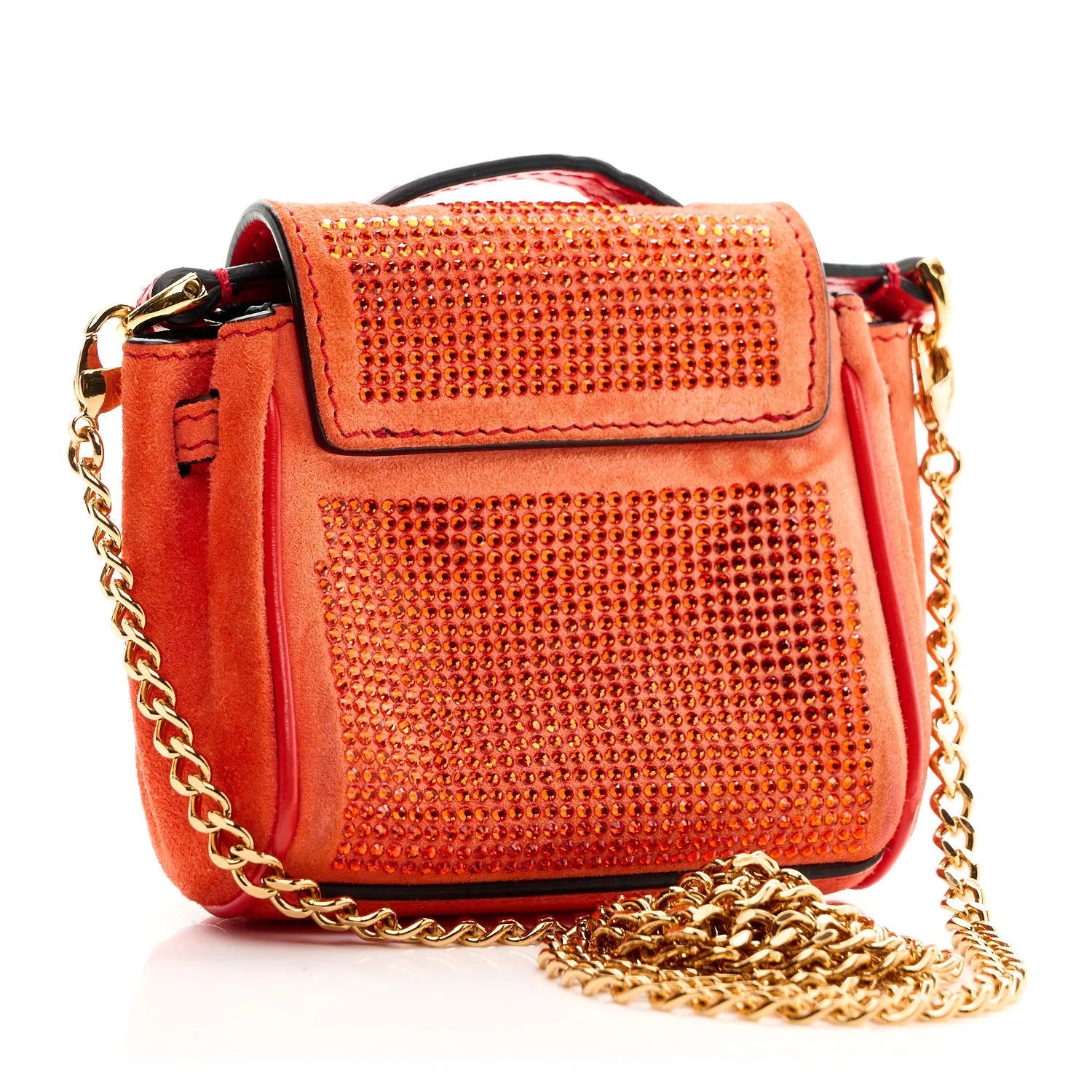 Suede Crystal Studded Micro La Medusa Bag Orange