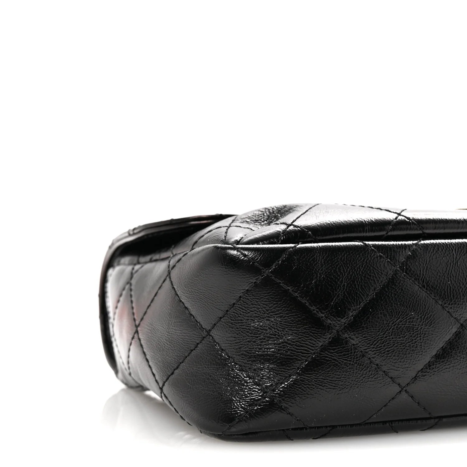 Shiny Goatskin Quilted Medium Flap Black