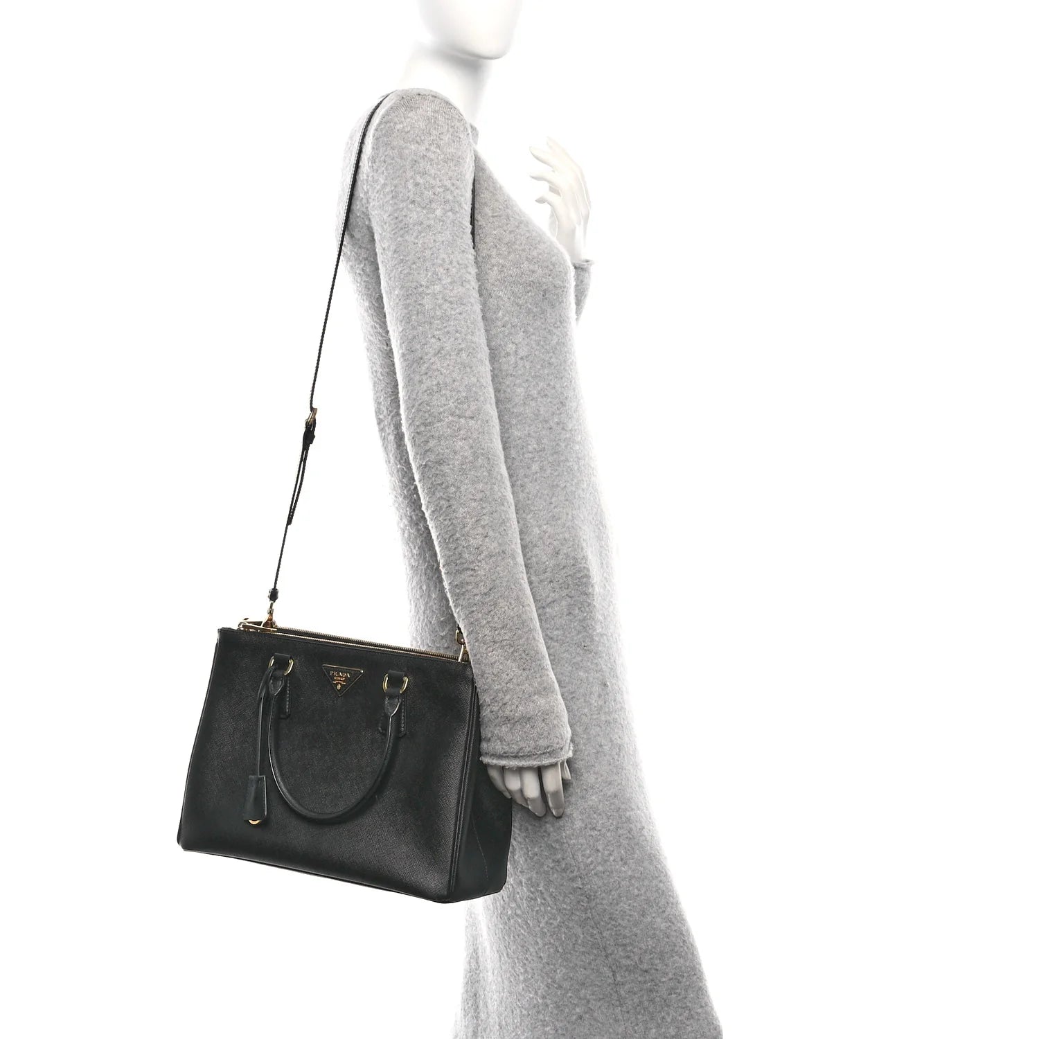 Saffiano Lux Large Galleria Double Zip Tote Black