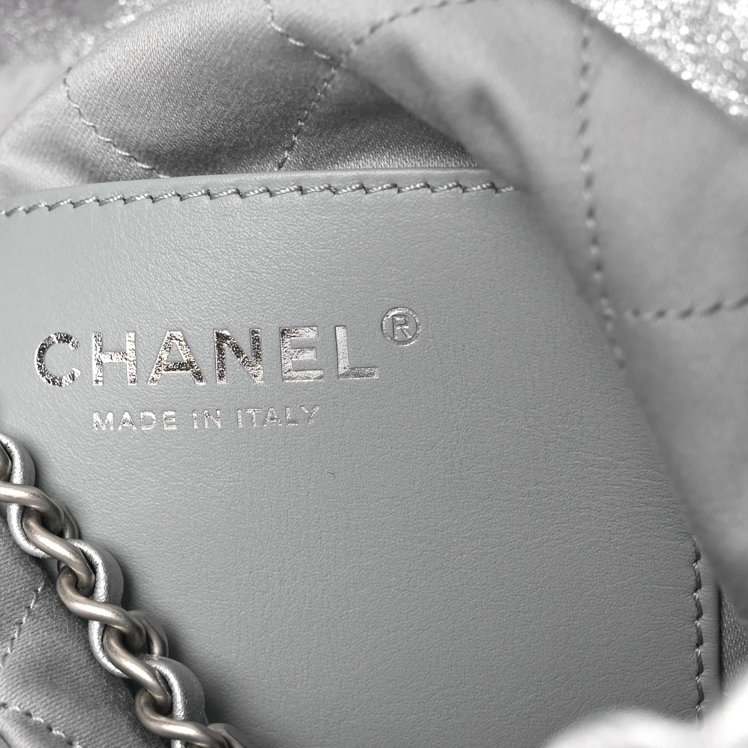 Metallic Lambskin Quilted Mini  22 Silvery