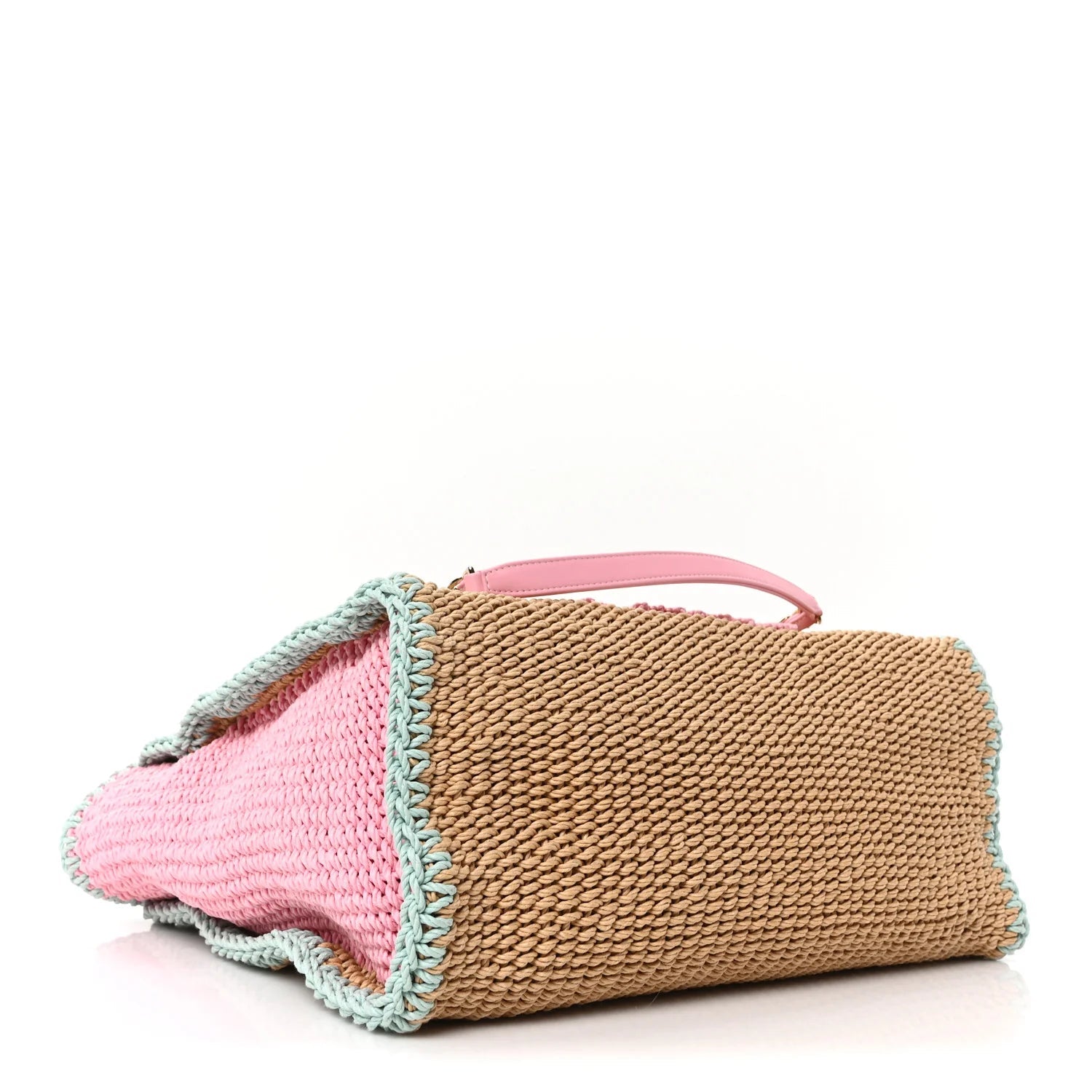 Raffia Crochet Medium Deauville Tote Beige Light Pink Green