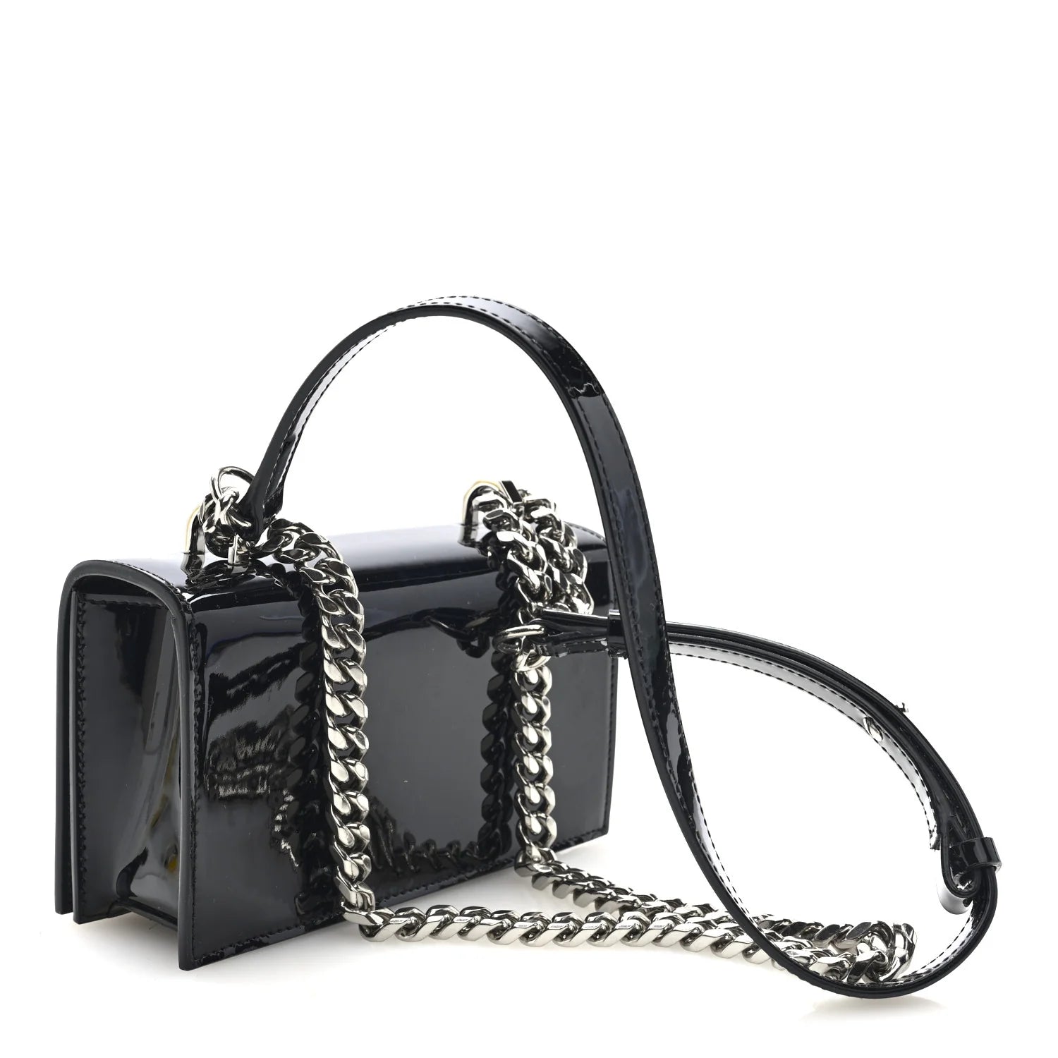 Patent Jeweled Satchel Black