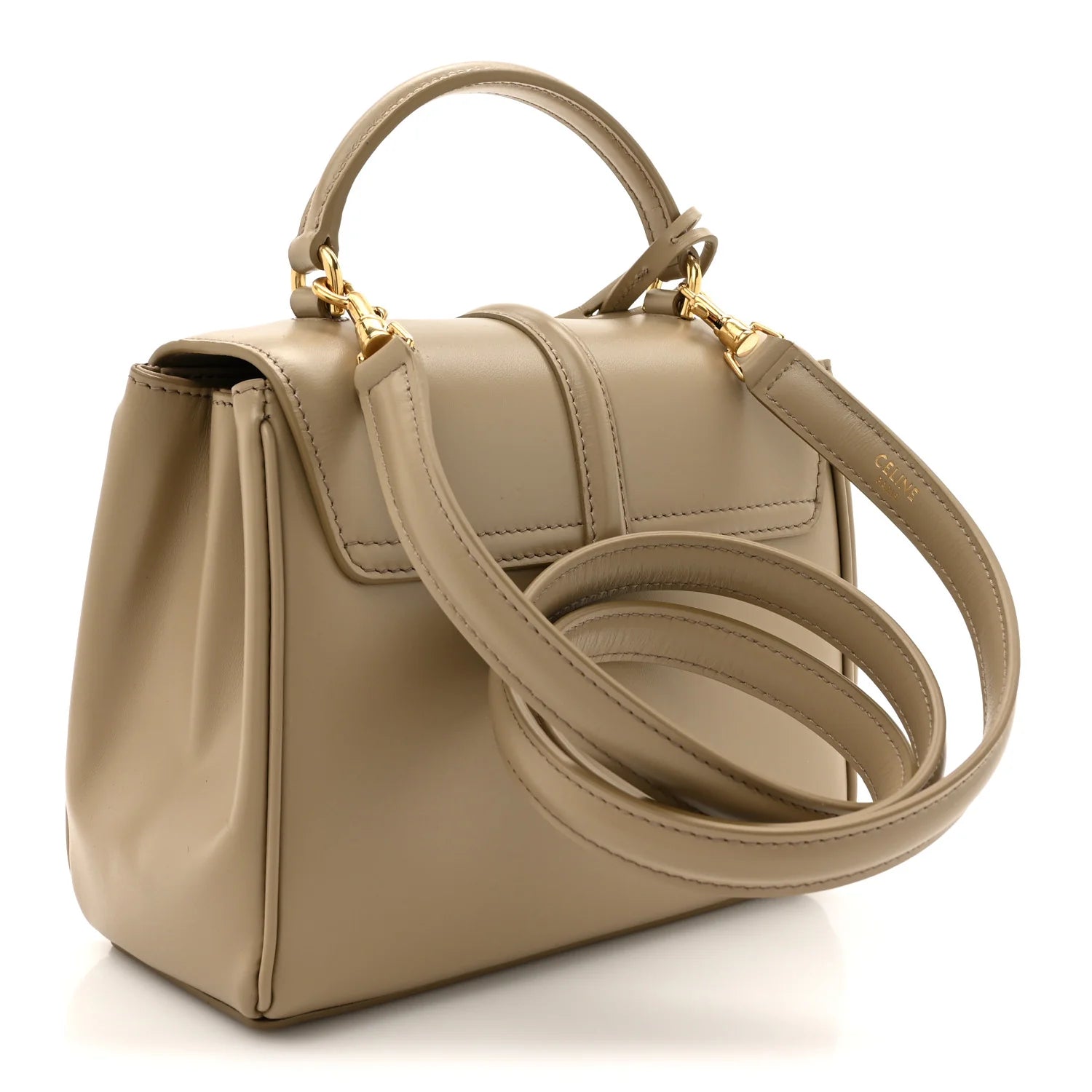 Satinated Calfskin Mini 16 Top Handle Bag Beige