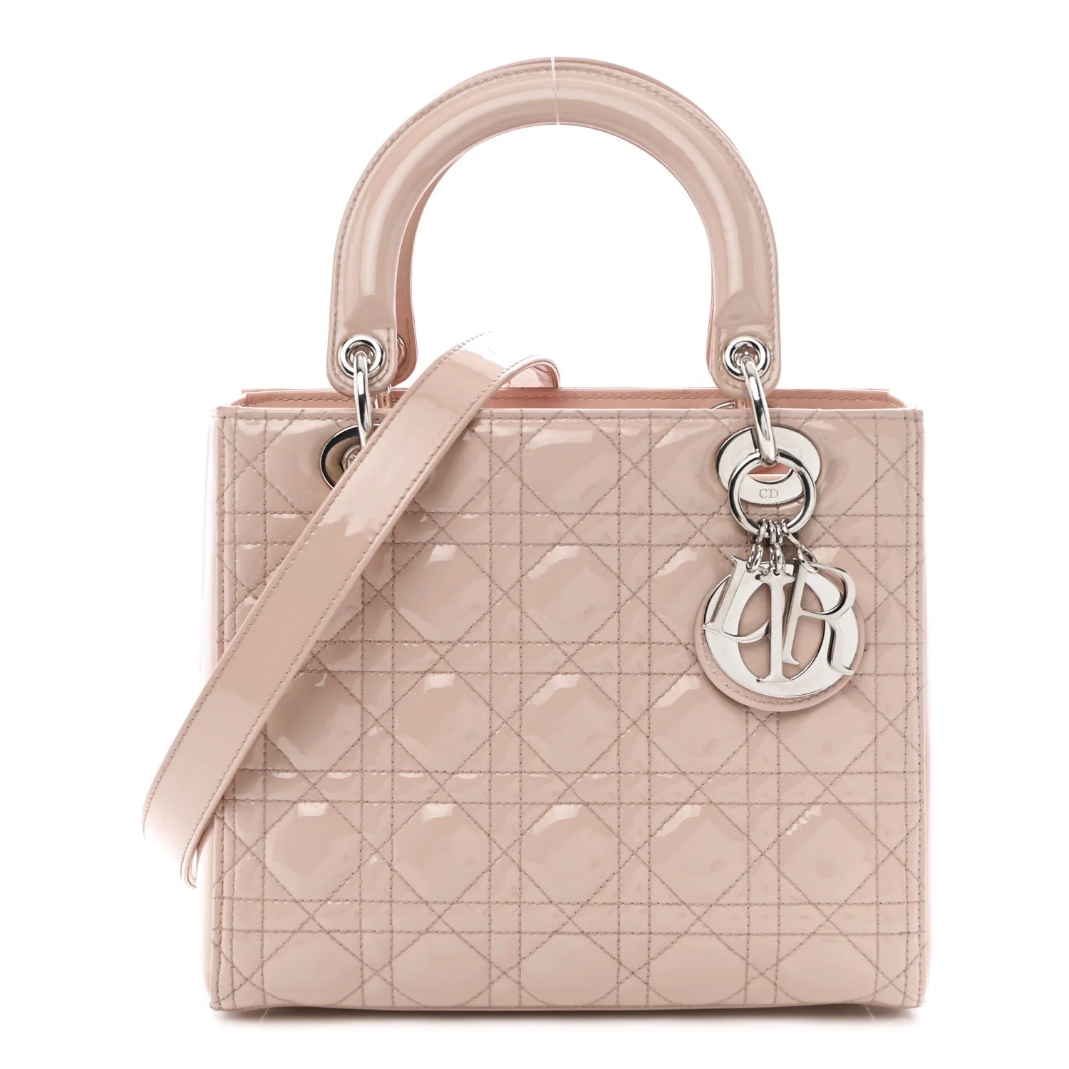 Patent Cannage Medium Lady Dior Rose Clair