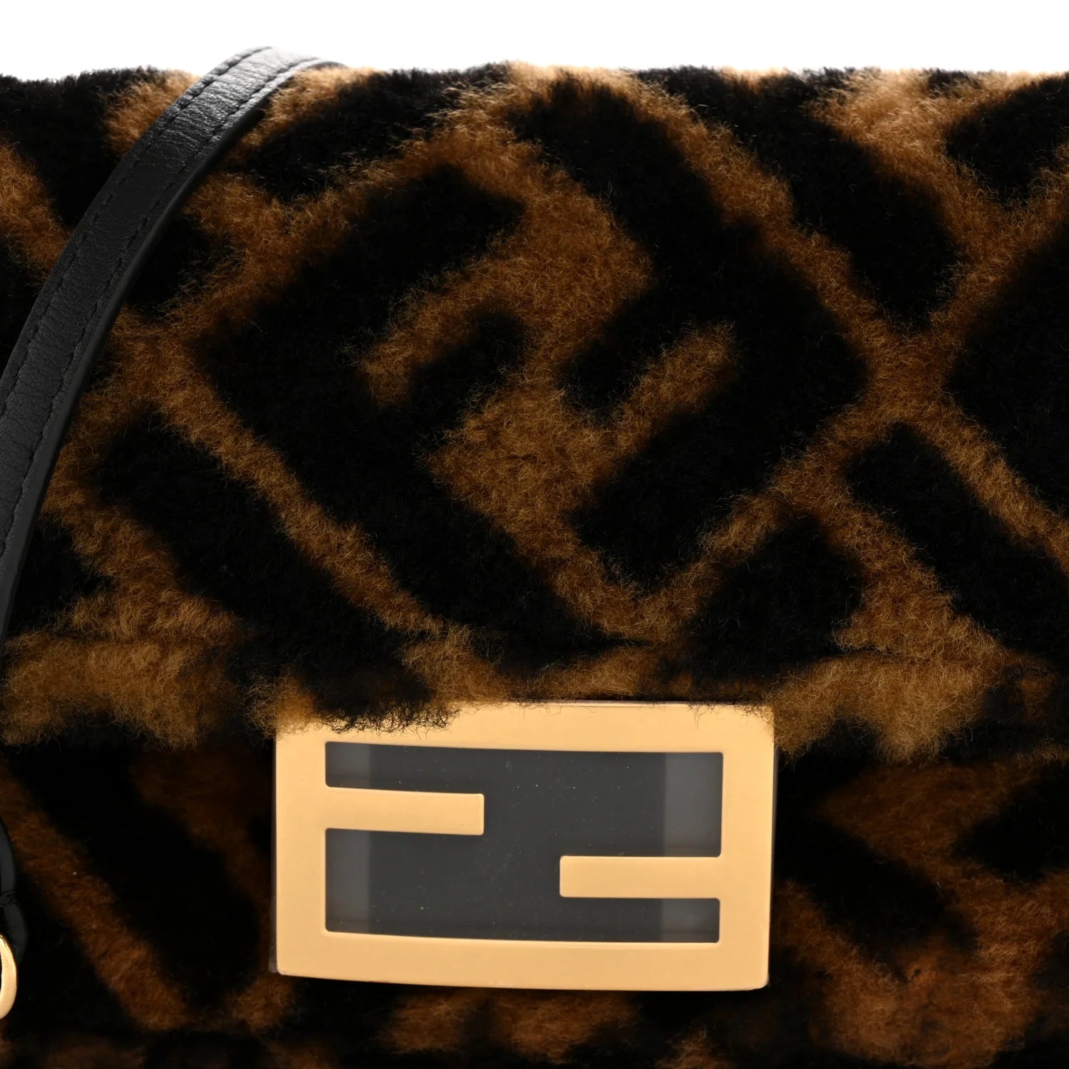 Shearling Vitello Dolce Macro FF 1974 Mini Baguette Tobacco Black