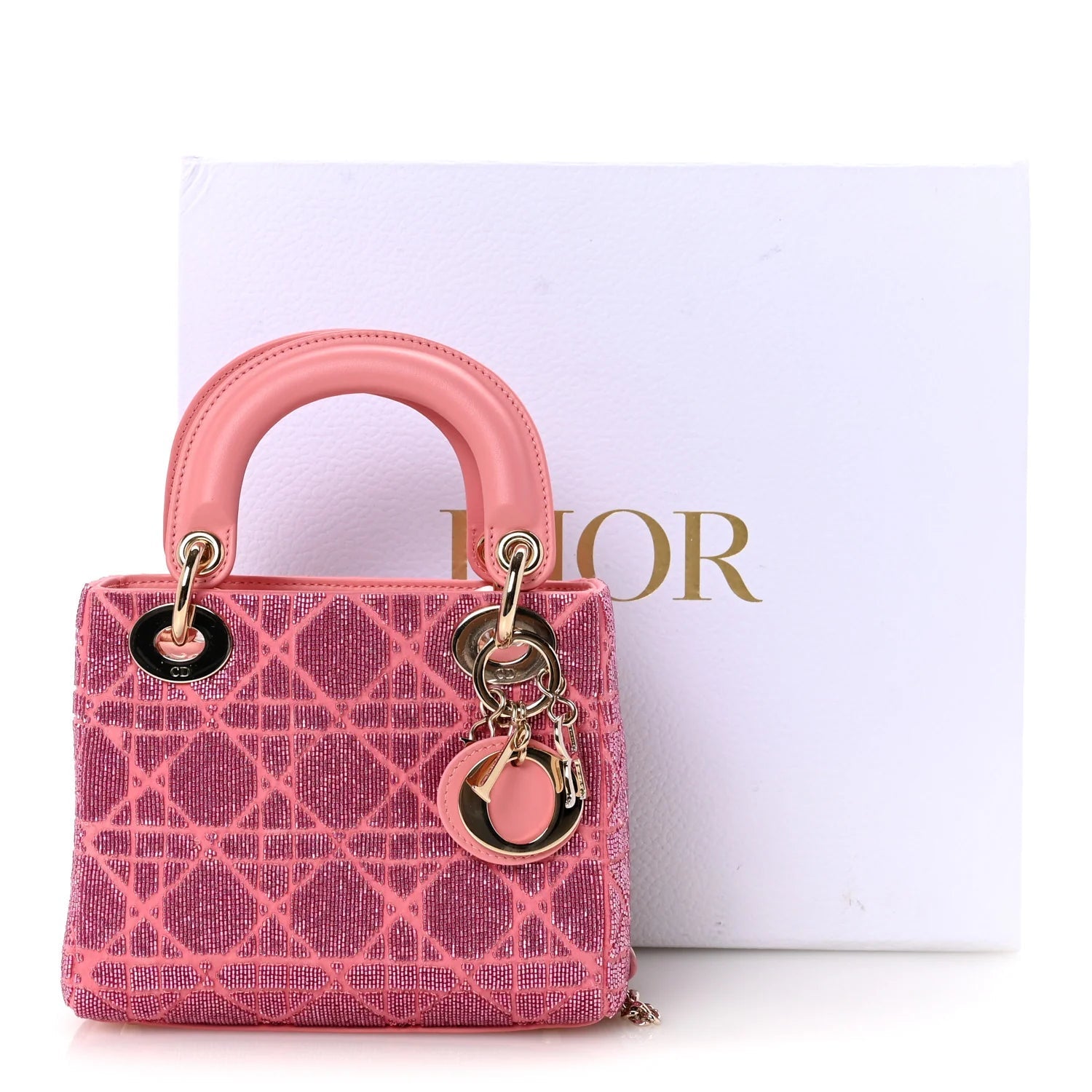 Lambskin Cannage Beaded Embroidered Mini Lady Dior Light Pink