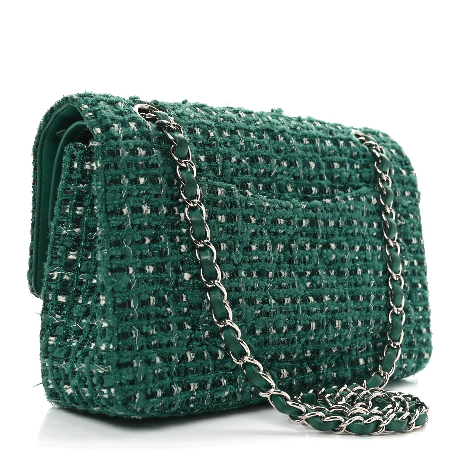Tweed Quilted Medium Double Flap Green