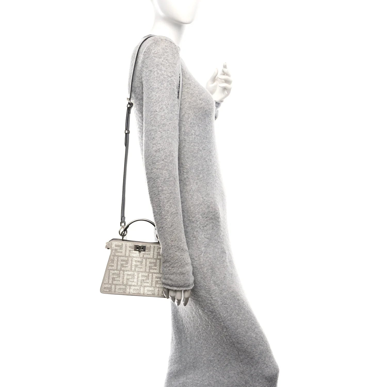 Crystal Vitello Laminato FF Petite Peekaboo I SEE U Satchel Crystal Argento