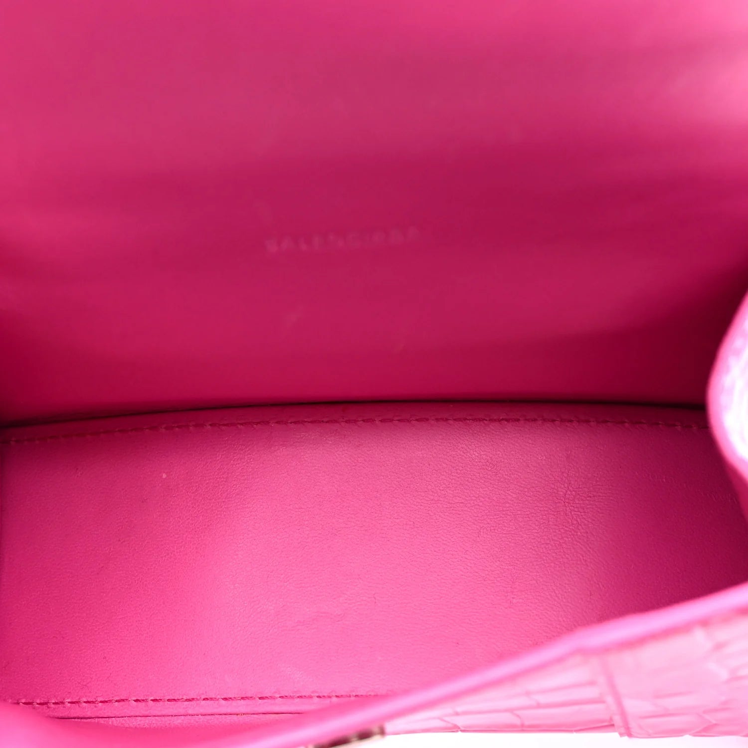 Shiny Calfskin Crocodile Embossed Hourglass Top Handle Bag XS Neon Pink