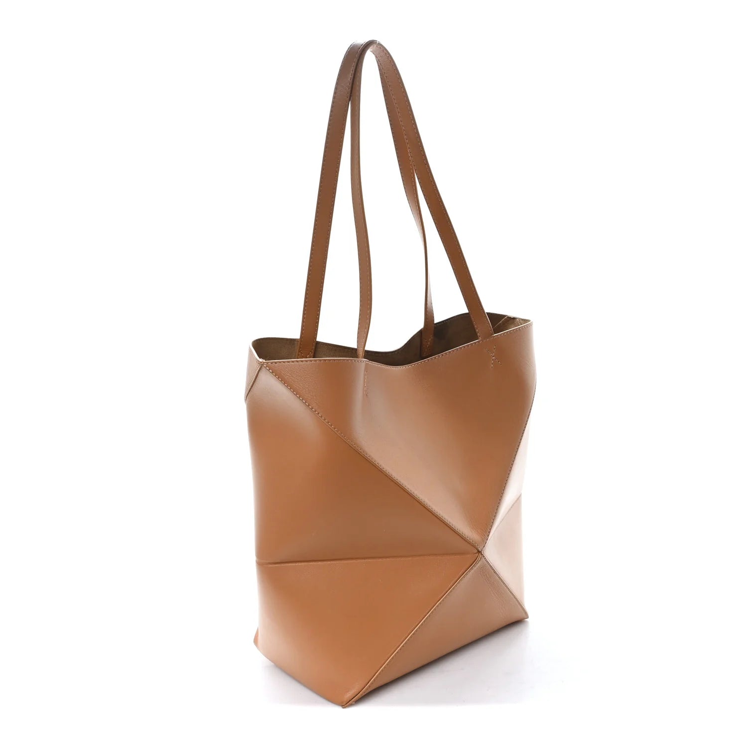 Shiny Calfskin Medium Puzzle Fold Tote Warm Desert