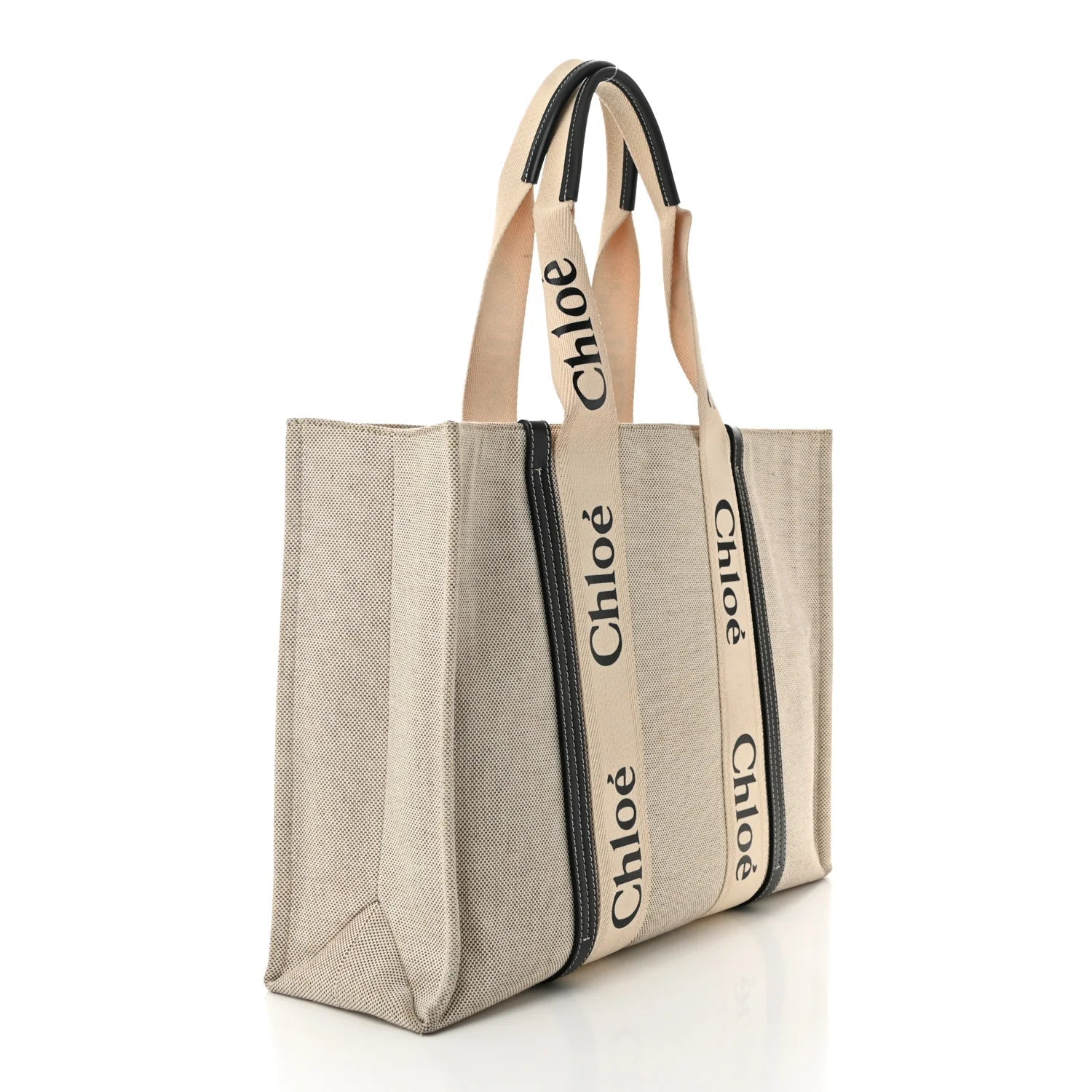 Cotton Calfskin Large Woody Ribbon Tote White Blue