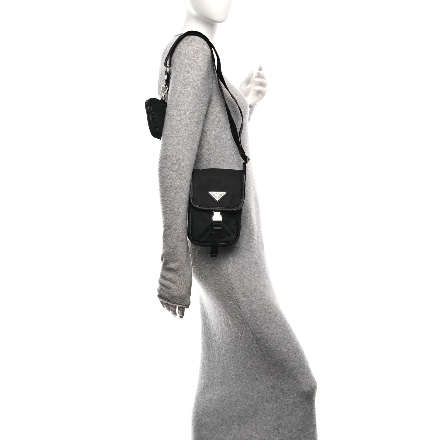 Re-Nylon Saffiano Mini Pocket Single Snap Buckle Messenger Bag Black