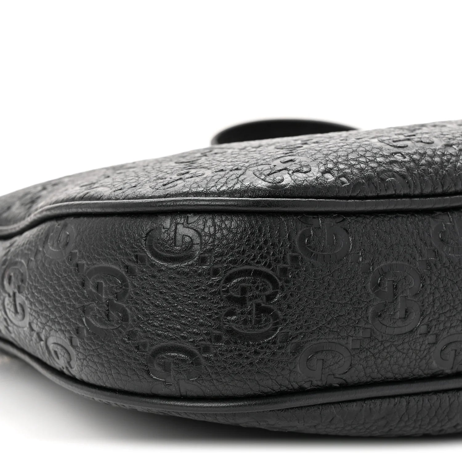 Grainy Calfskin GG Embossed Emblem Small Half Moon Shoulder Bag Black
