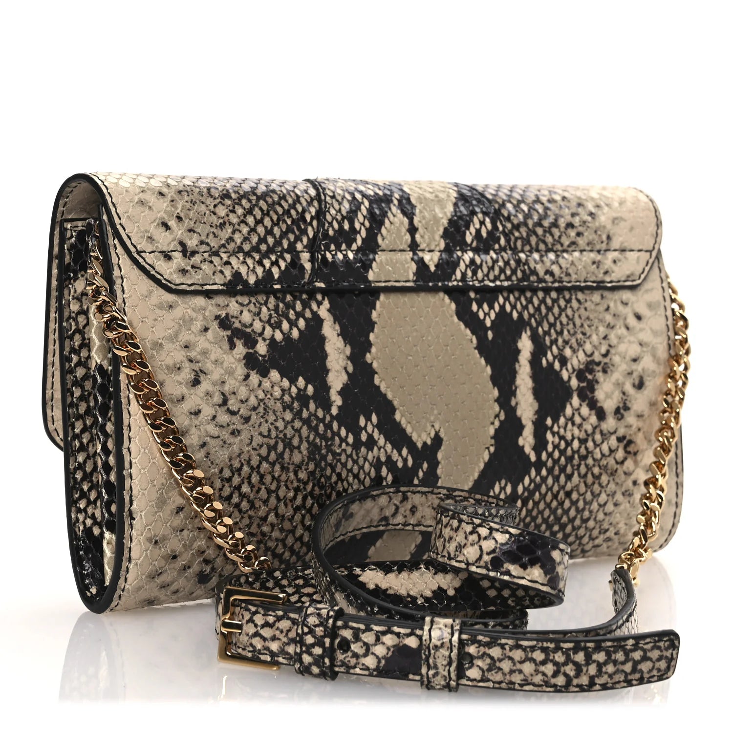 Snakeskin Virtus Wallet on Chain Beige Black