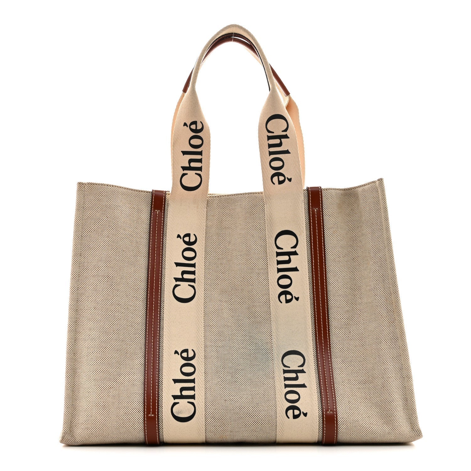 Cotton Calfskin Large Woody Ribbon Tote White Brown