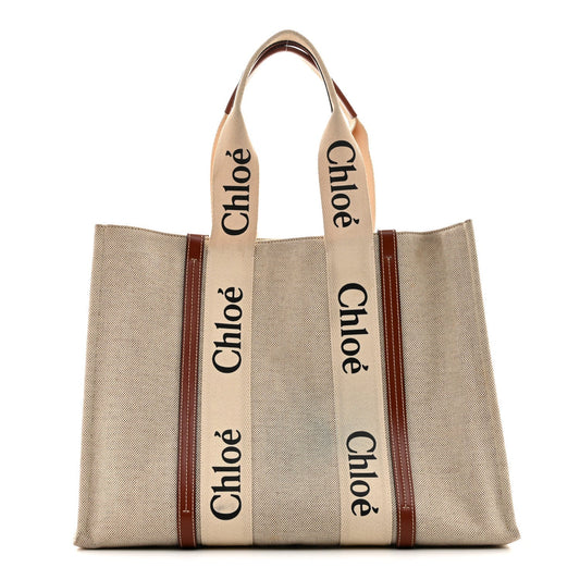 Cotton Calfskin Large Woody Ribbon Tote White Brown