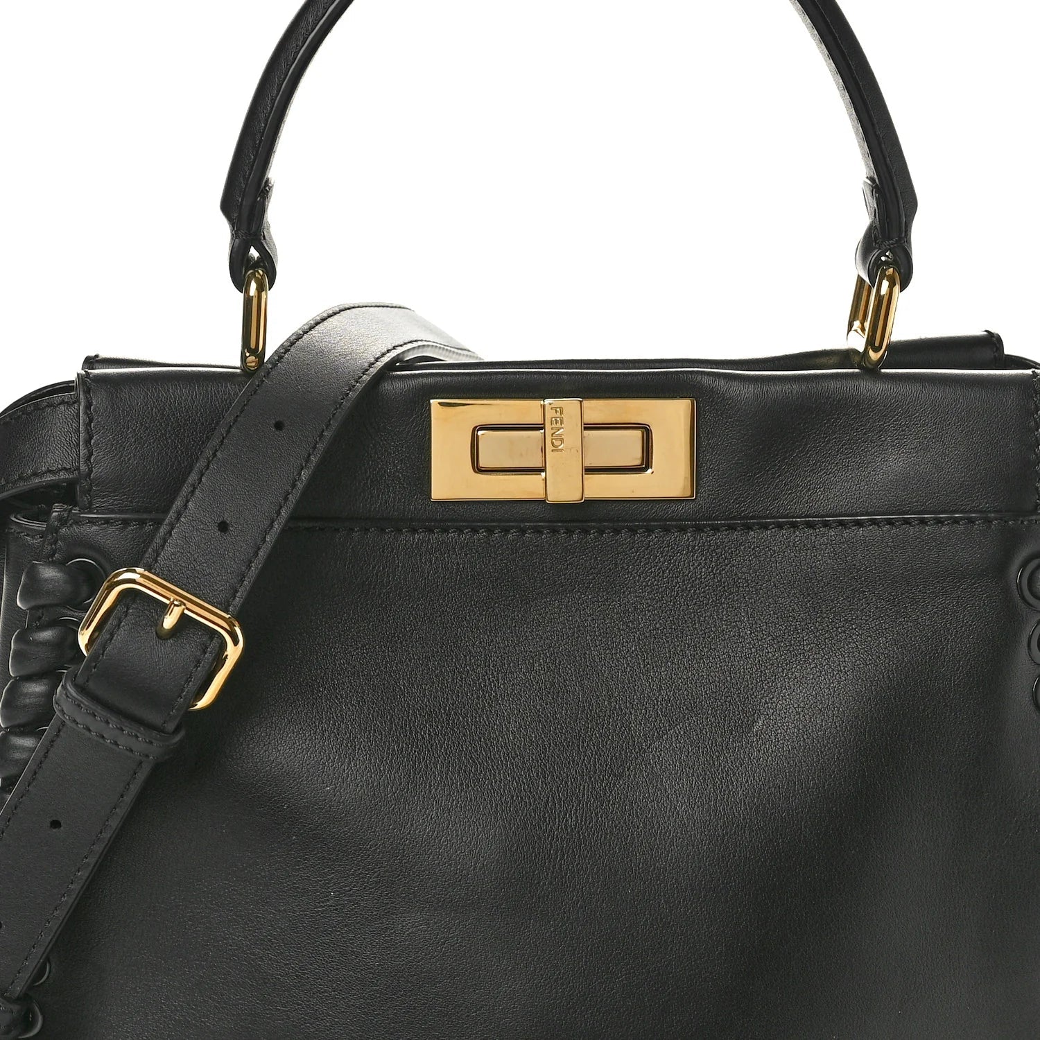 Vitello Seta Lace up Medium Peekaboo Iconic Satchel Black