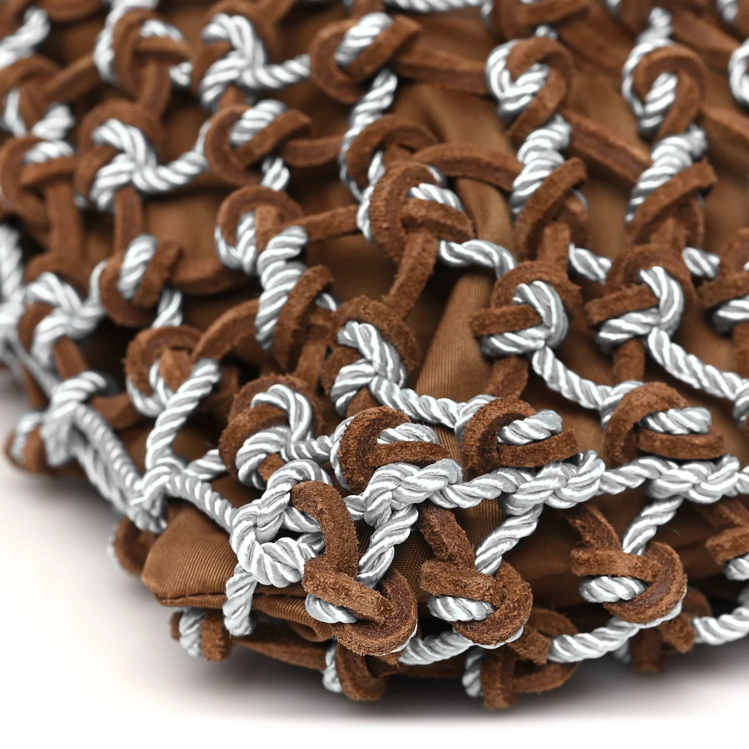 Rete Scamosciato Tessuto Macrame Small Noue Tote Cacao Celeste