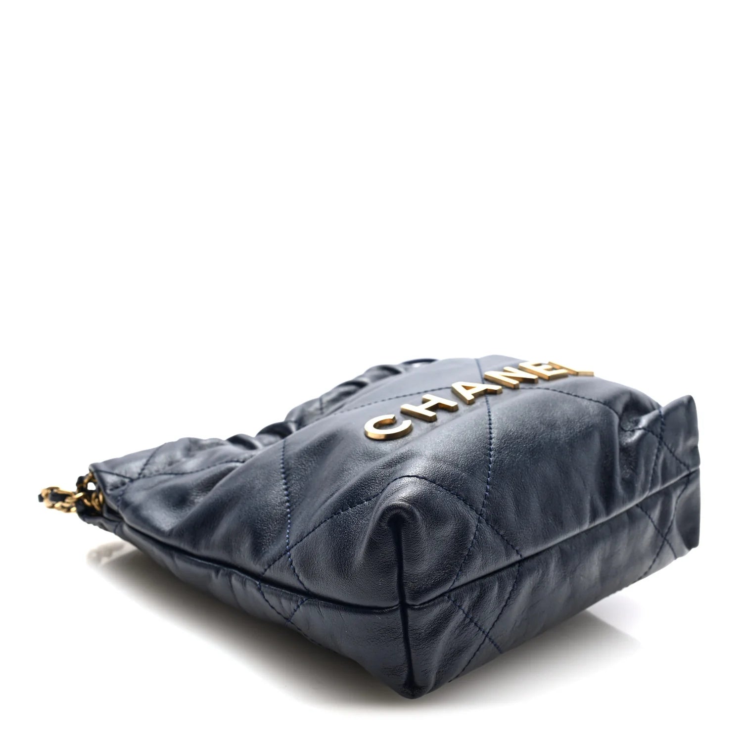 Shiny Calfskin Quilted Mini  22 Navy Blue