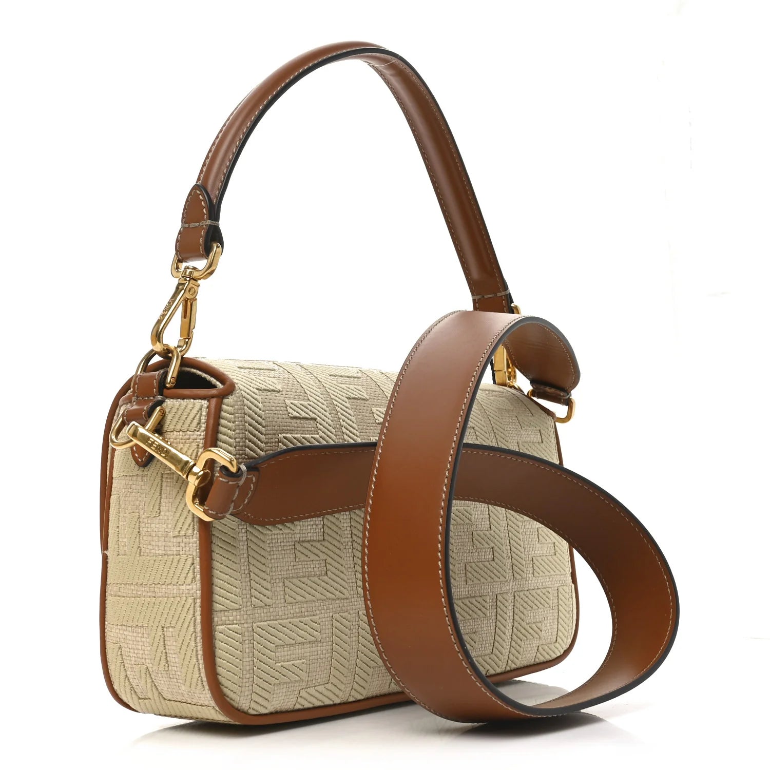 Raffia Vitello King Lucido FF Embroidered Baguette Alchemy Brandy