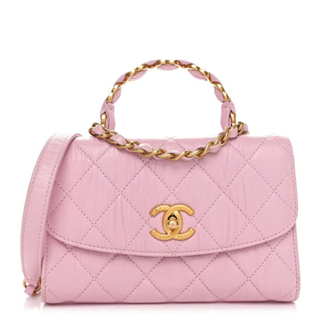 Crumpled Lambskin Quilted Mini CC Links Top Handle Flap Light Pink