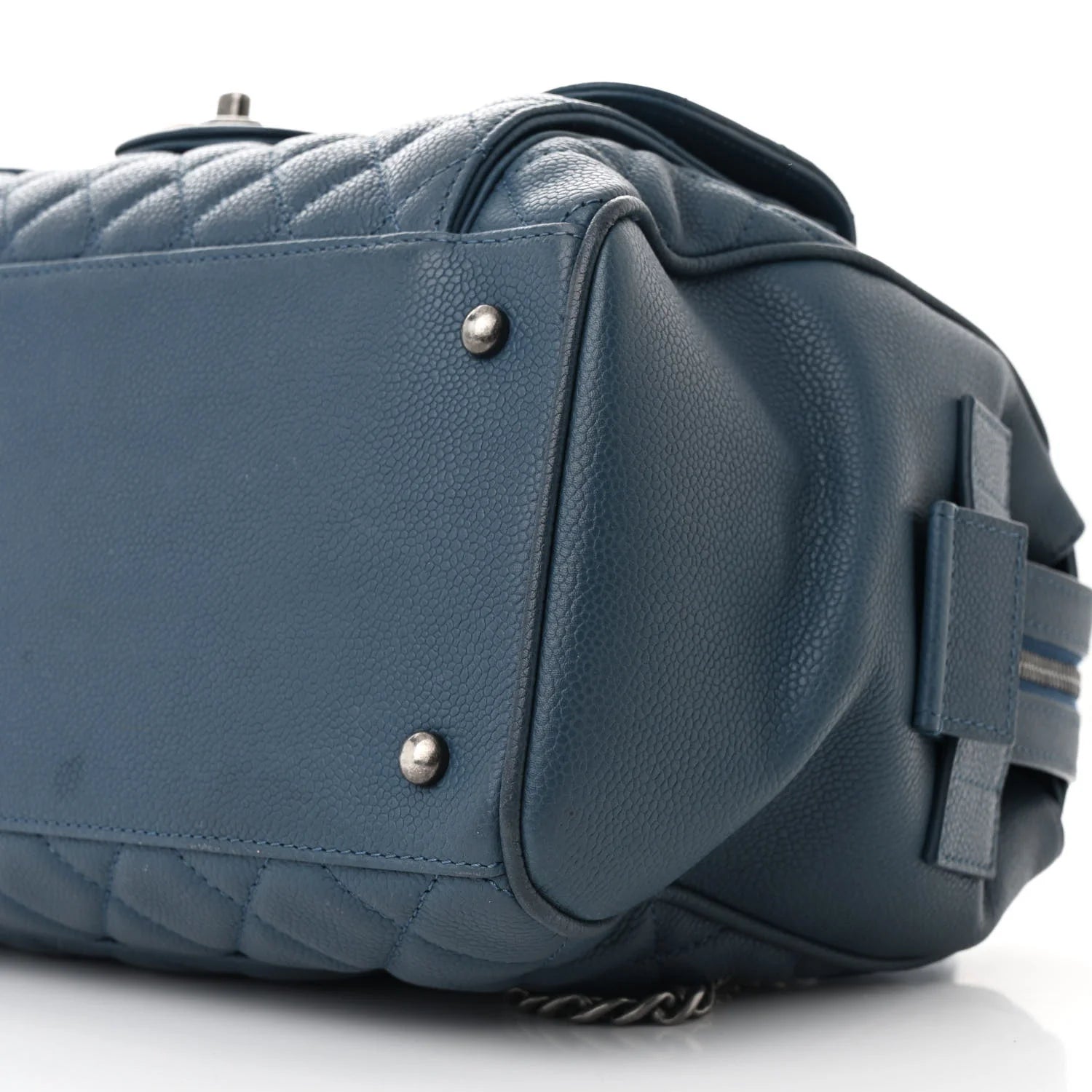 Grained Calfskin Quilted Large Casual Pocket Bowling Bag Blue