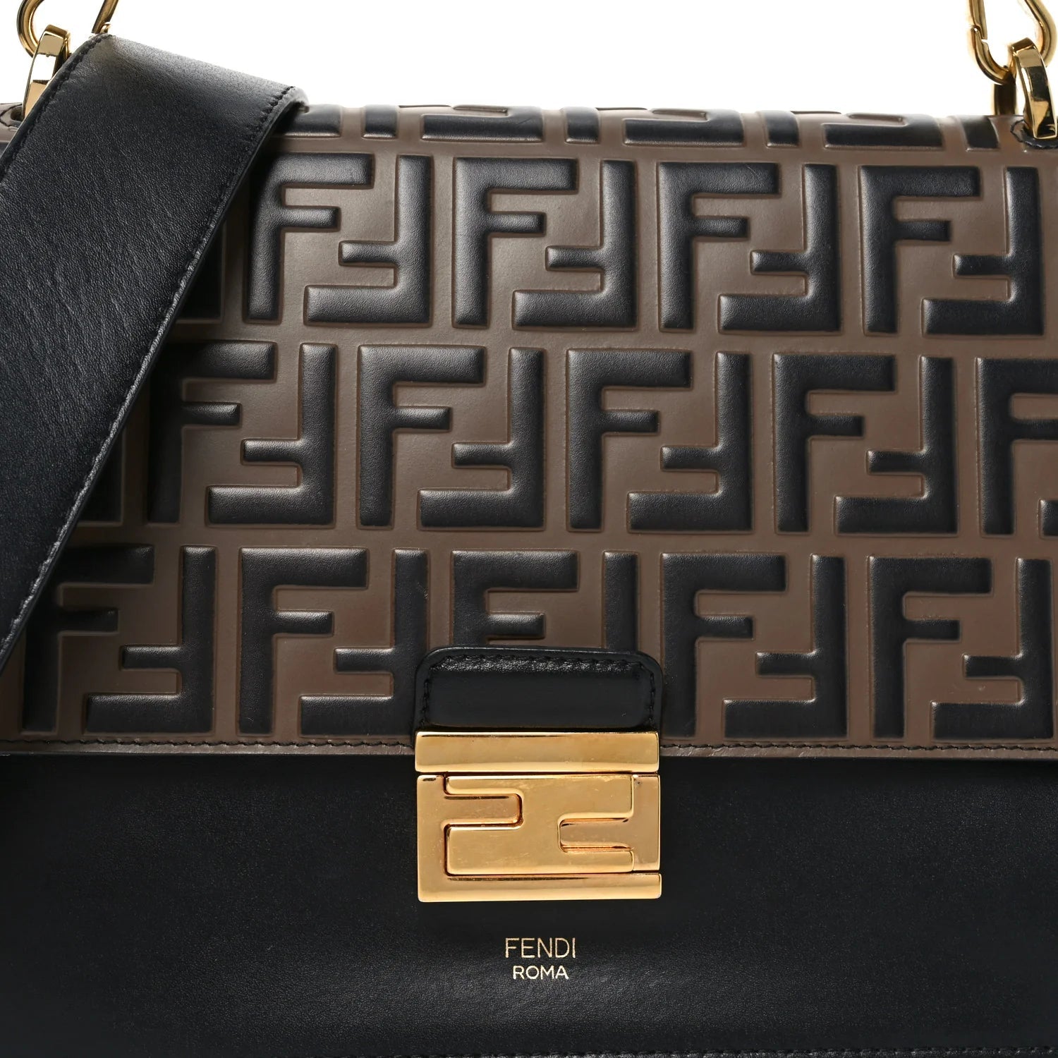 Vitello Liberty Bi-Color FF 1974 Embossed Chain Strap Kan U Shoulder Bag Black Maya