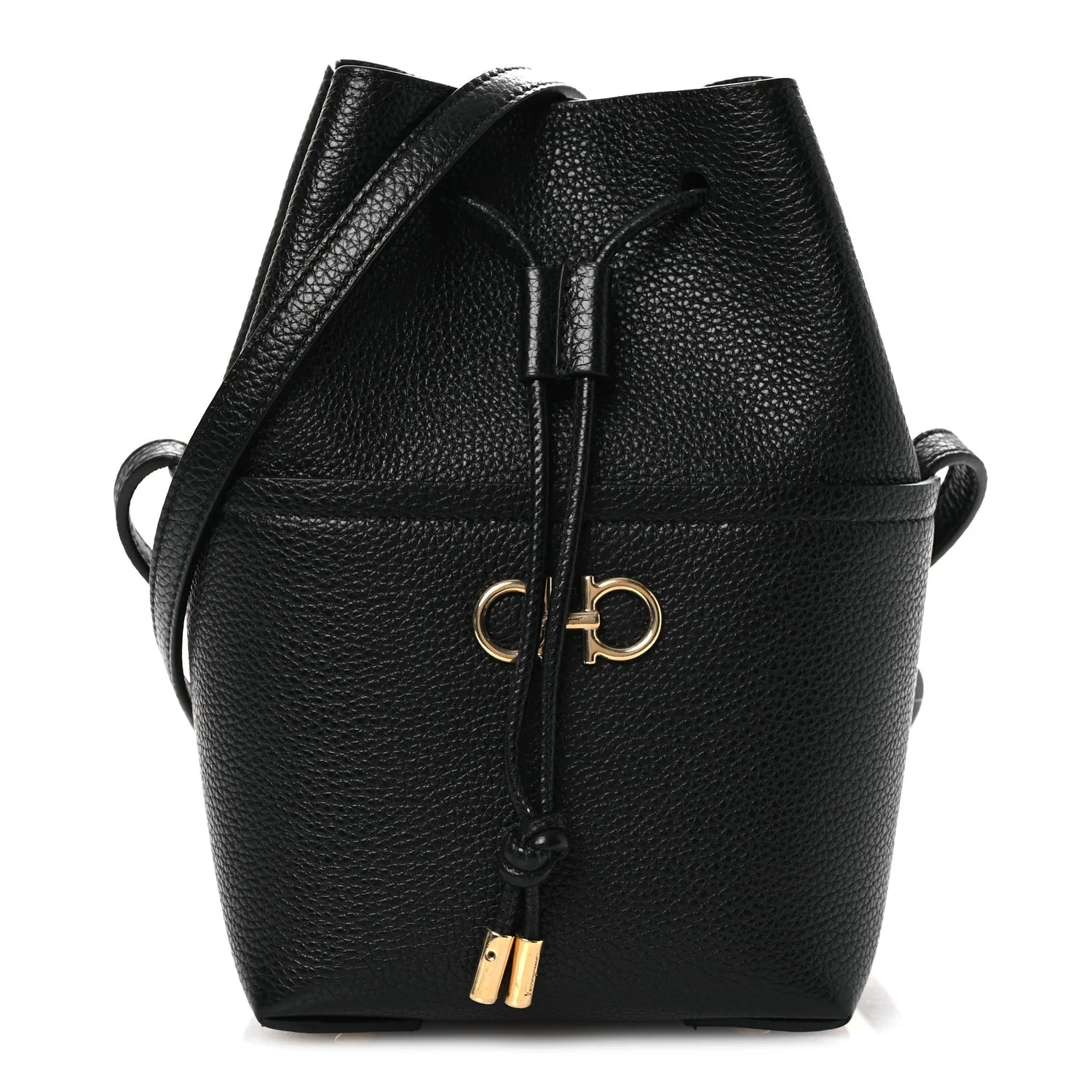 Grained Calfskin Mini Gancino Bucket Bag Black