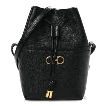 Grained Calfskin Mini Gancino Bucket Bag Black