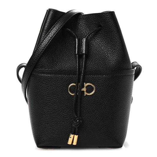 Grained Calfskin Mini Gancino Bucket Bag Black