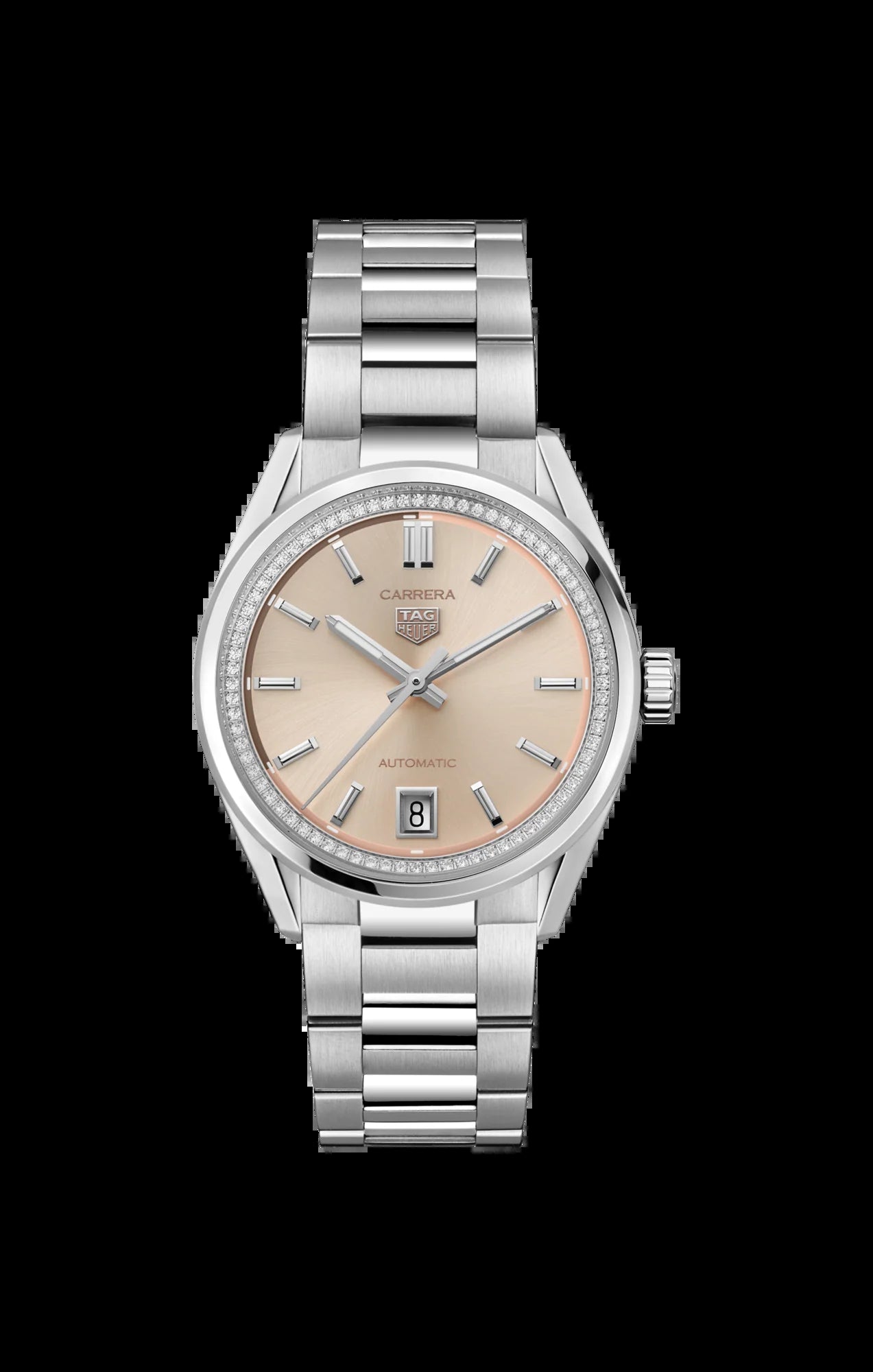 Unworn  Carrera Calibre 7 Date, Stainless Steel Set with Diamonds, 36Mm, Ref# WBN231A.BA0001, Box & Papers