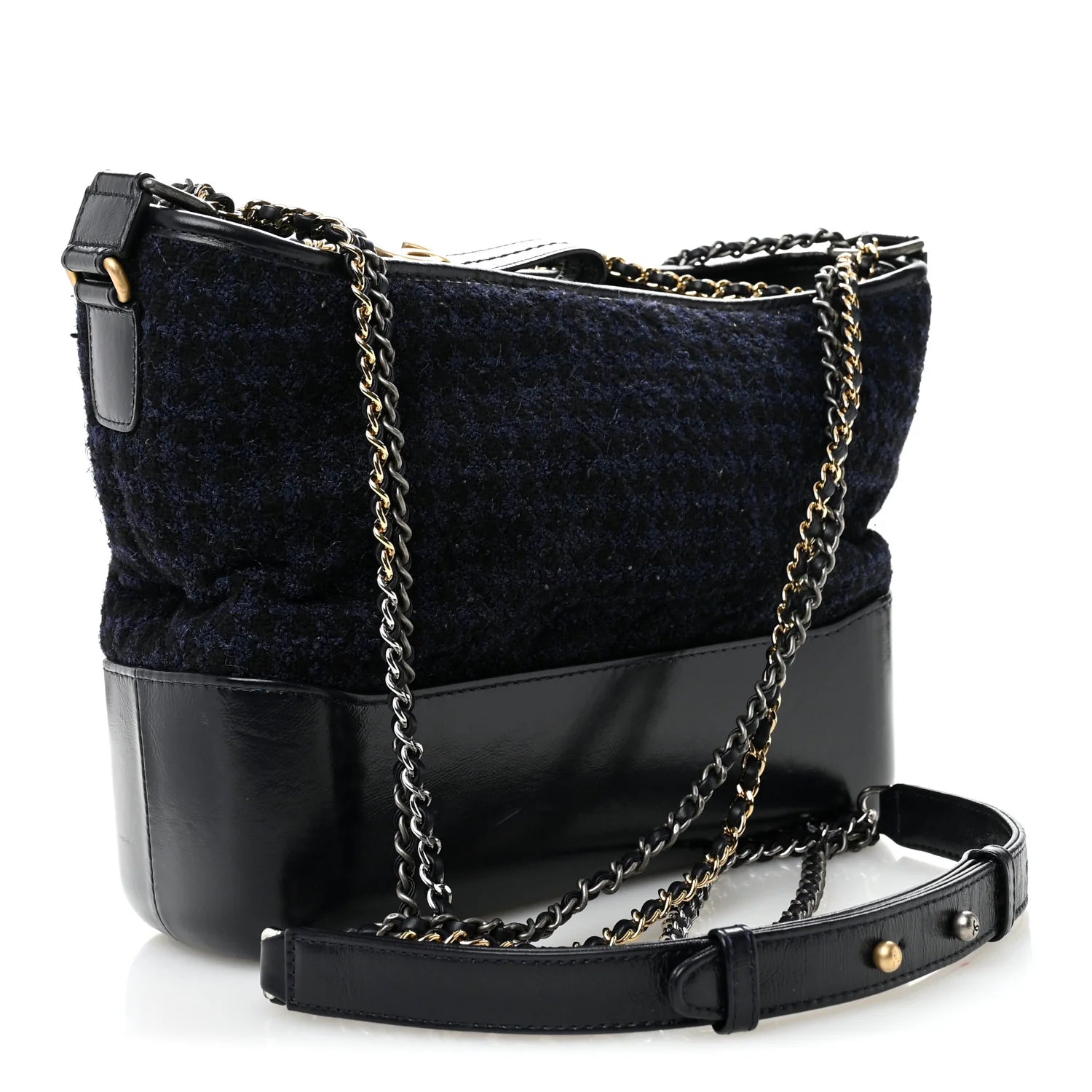Tweed Calfskin Quilted Medium Gabrielle Hobo Black Blue