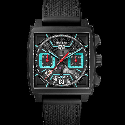 Unworn  Monaco Chronograph Skeleton, Black DLC Titanium, Automatic, 39Mm, Ref# CBL2184.FT6236, Box and Papers