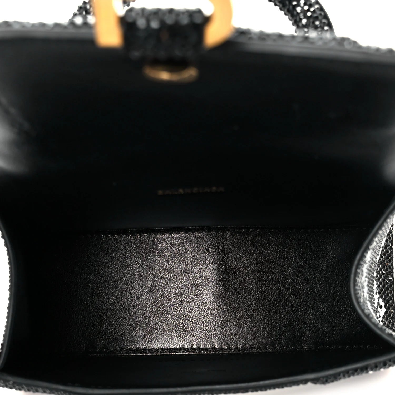 Strass Suede Allover Logo Hourglass Top Handle Bag XS with Chain Black White